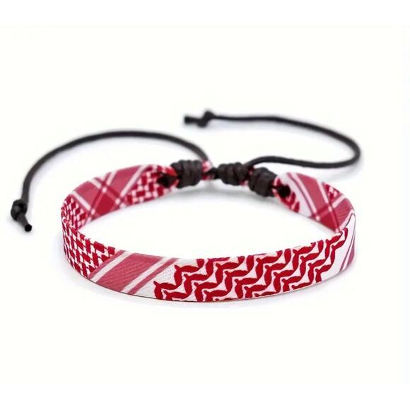 Palestinian Keffiyeh Bracelet wristband Red/White - Picture 1 of 2